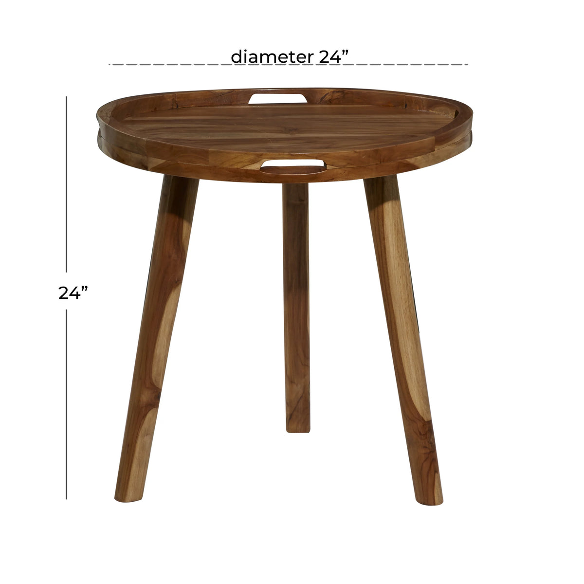 24" x 24" Brown Teak Wood Accent Table with Tripod Legs T629923