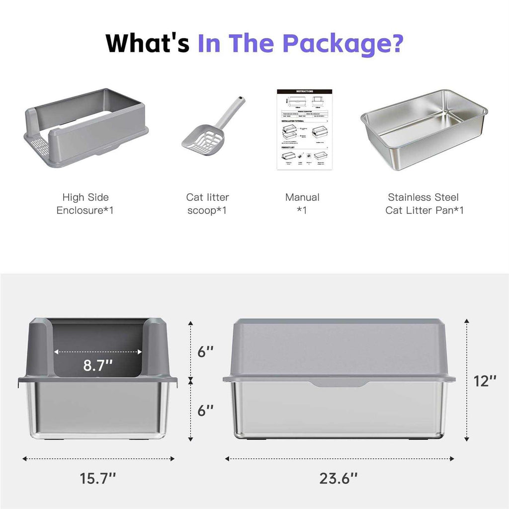 Enclosed Stainless Steel Litter Box XL with High Side A977245
