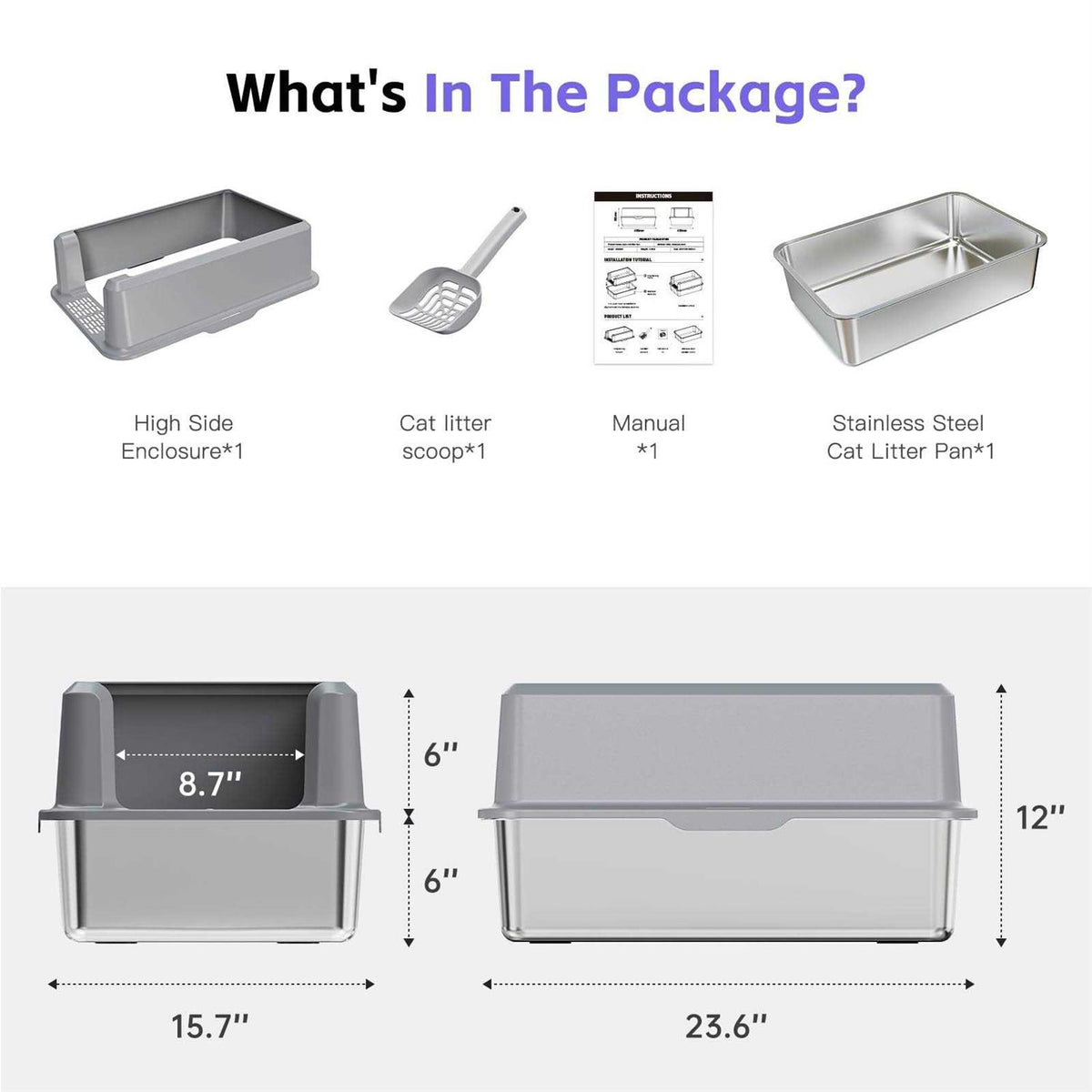 Enclosed Stainless Steel Litter Box XL with High Side A977245