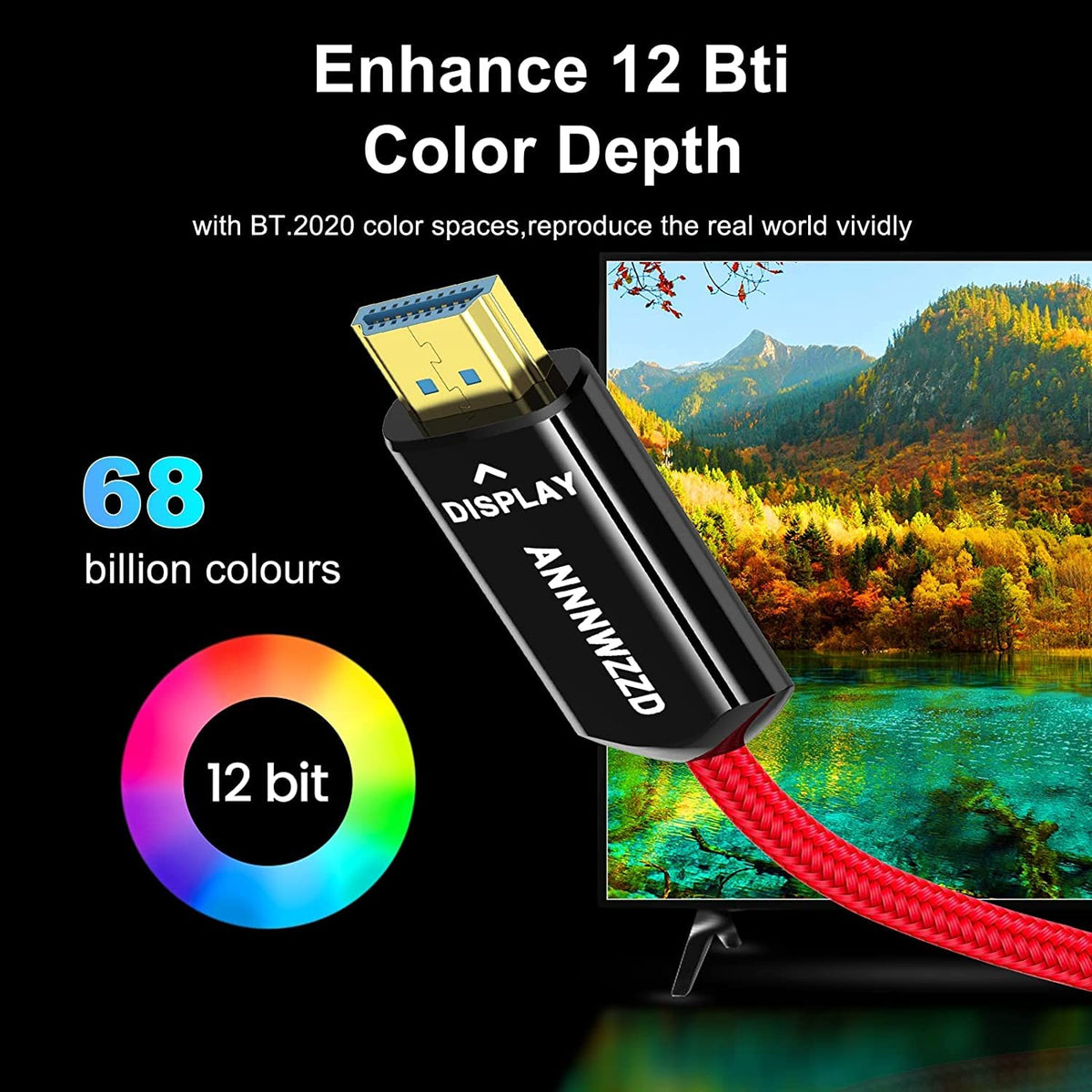 8K@60Hz Braided Fiber Optic HDMI Cable 30FT Q186271