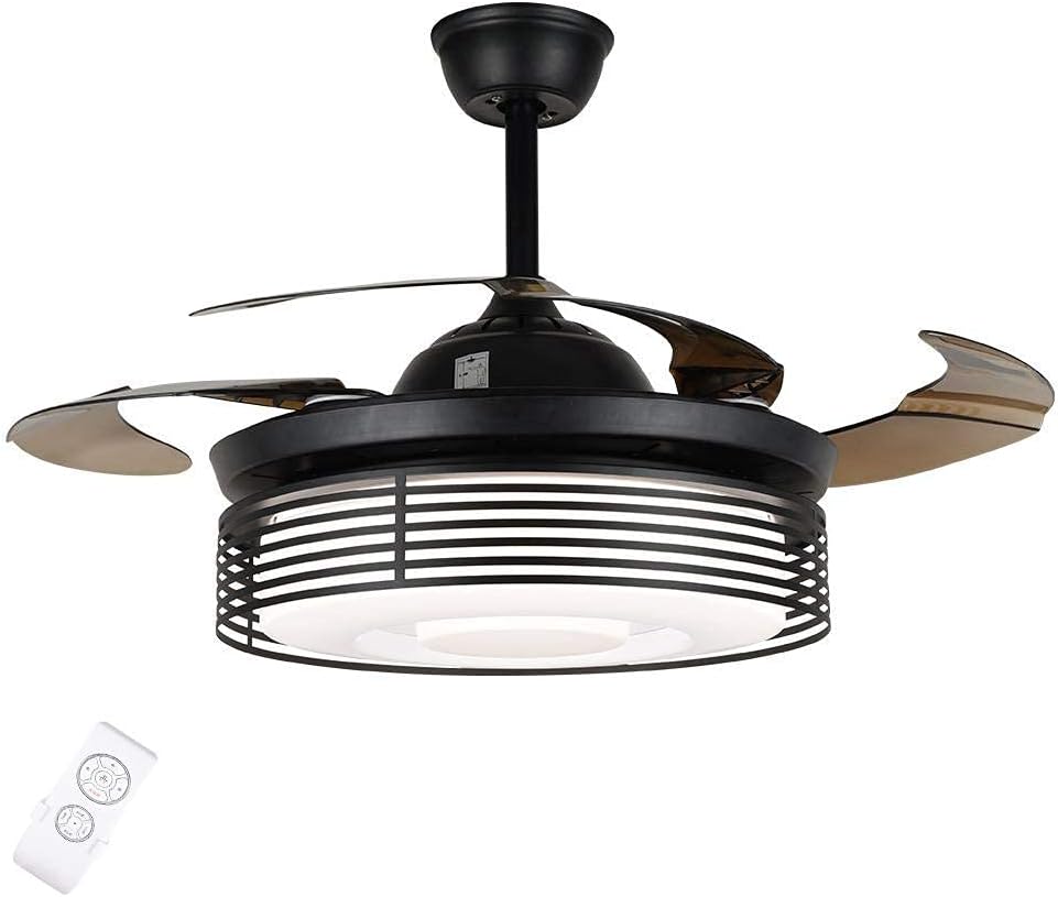 42 Retractable Ceiling Fan with LED Lights Black Matte F600