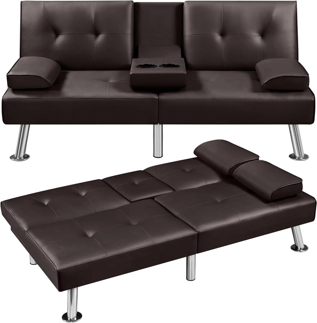 Espresso Faux Leather Convertible Sleeper Sofa K224518