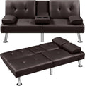 Espresso Faux Leather Convertible Sleeper Sofa K224518