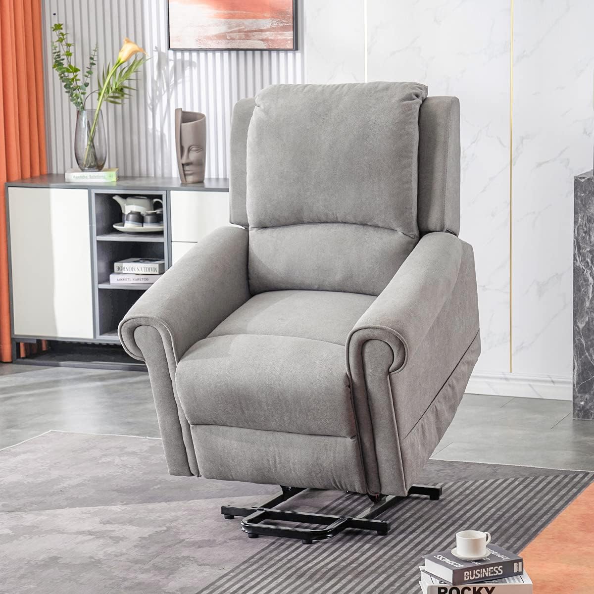 Light Camel Fabric Power Lift Recliner Chair with Massage and Heat B726307