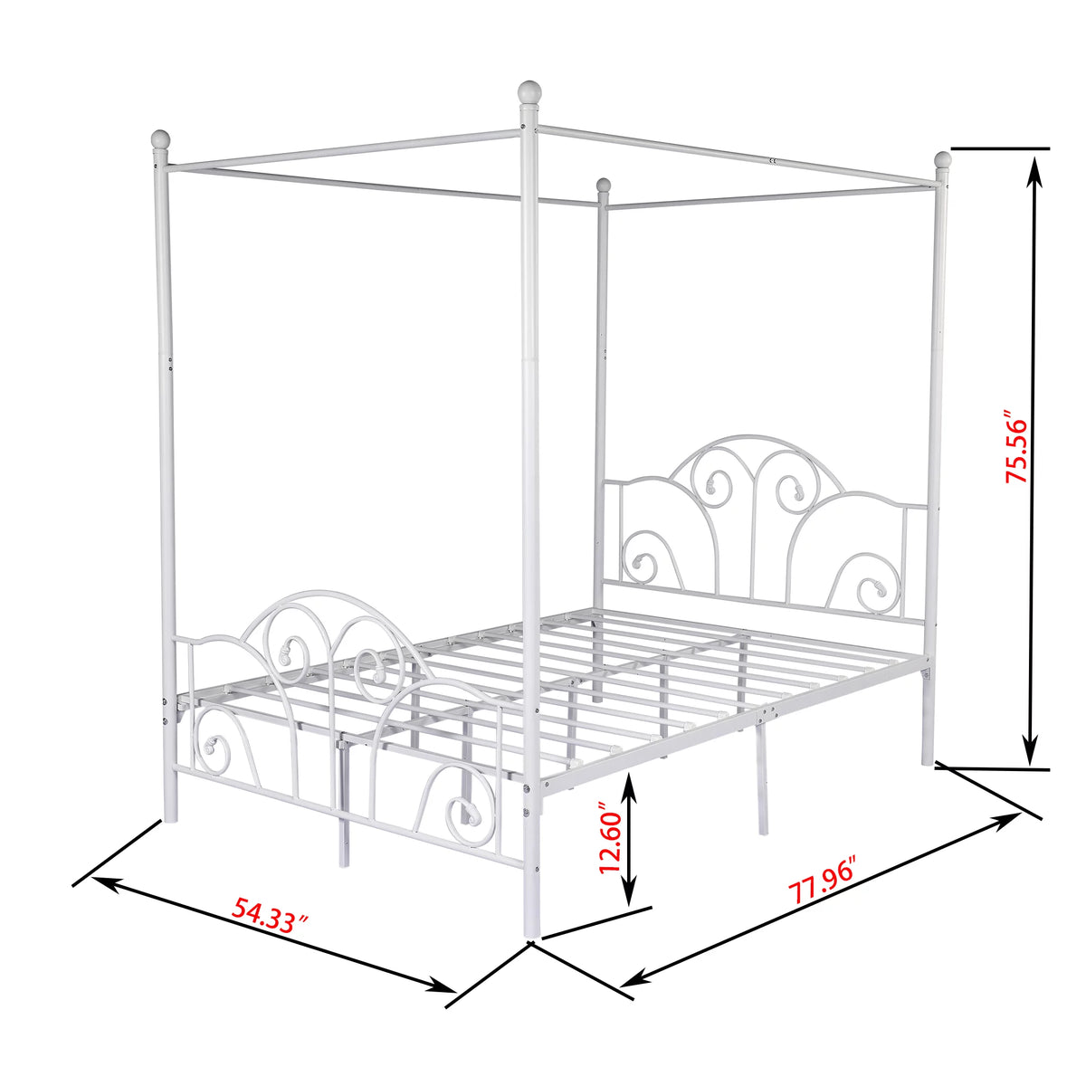 Vintage White Full Size Metal Canopy Bed Frame Y15371