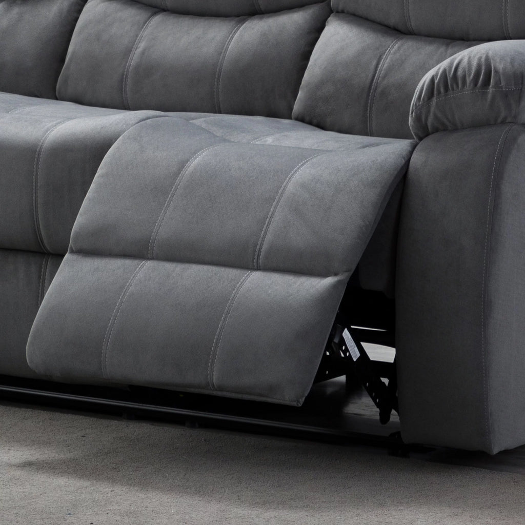 Grey Upholstered Reclining Sofa with 2 Recliners C8037