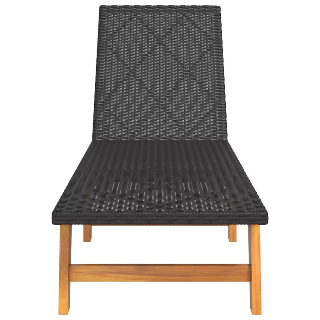 Black and Brown Poly Rattan and Solid Wood Acacia Sun Loungers 2 pcs A980