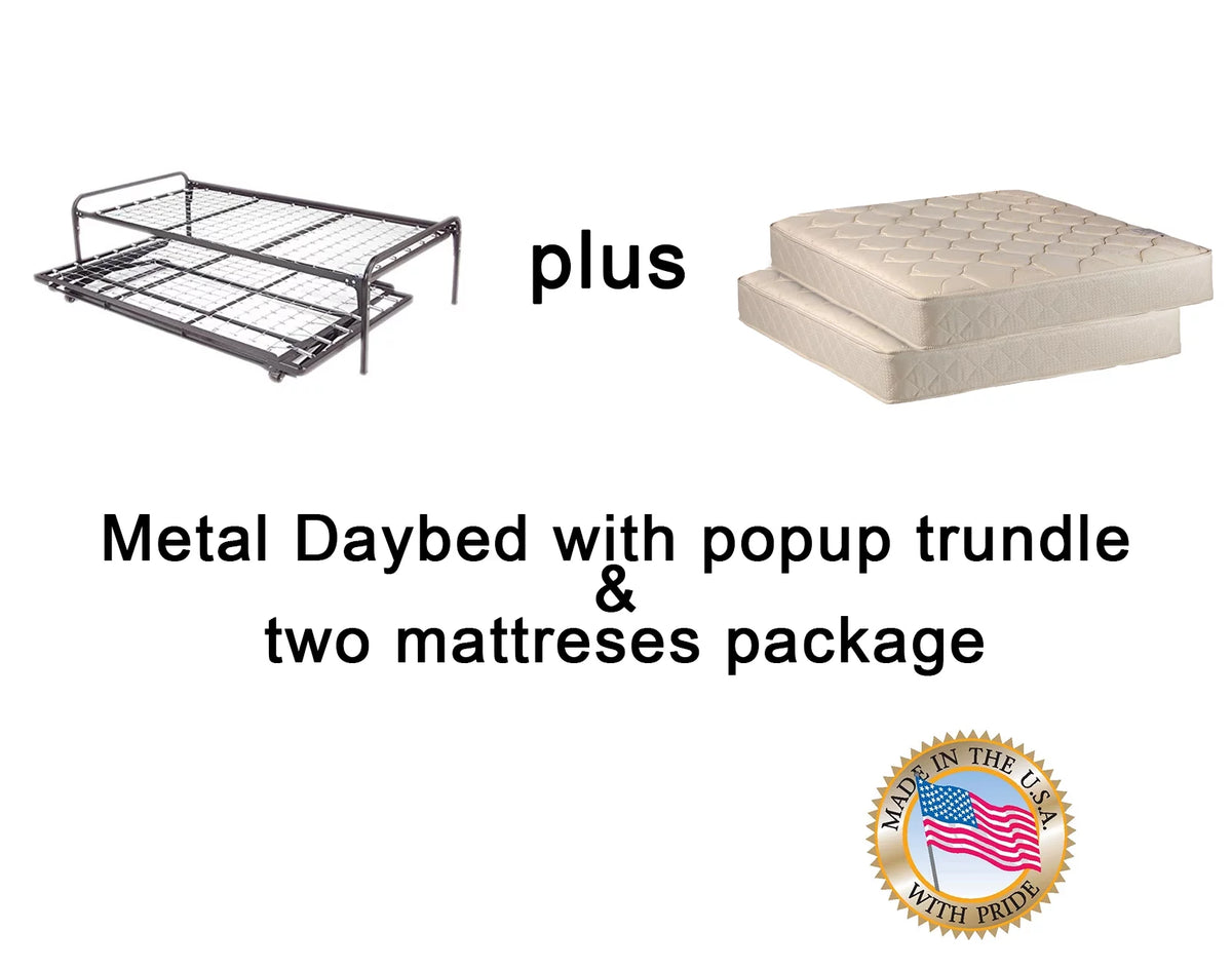 Metal Daybed Frame and Pop up Trundle with Mattresses, Twin D43053