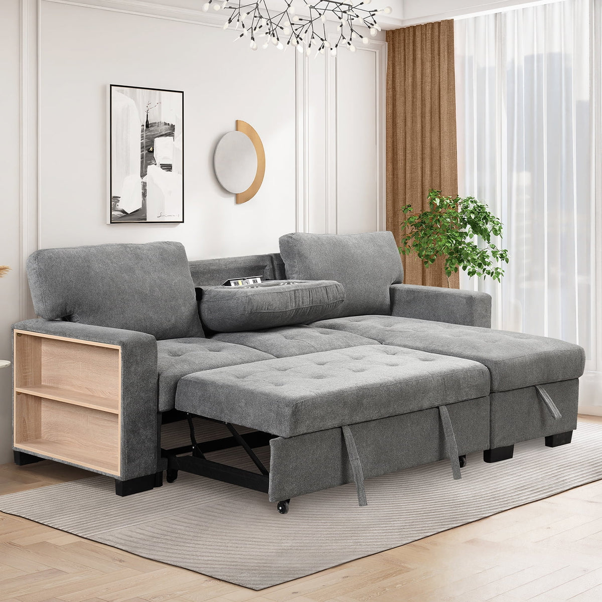 Gray L Shaped Sectional Sofa Bed with Storage K262