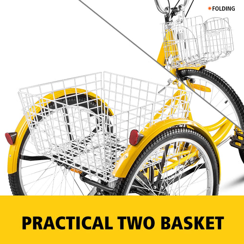 24 Adult Tricycle 7-Speed Three Wheel Bike with Basket D21938