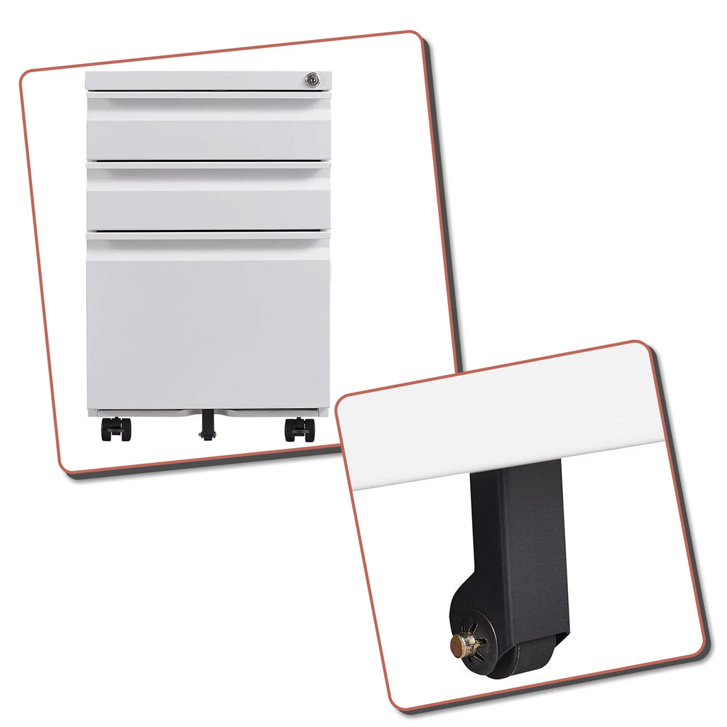 White Metal File Cabinet with Lock and Three Drawers R3383