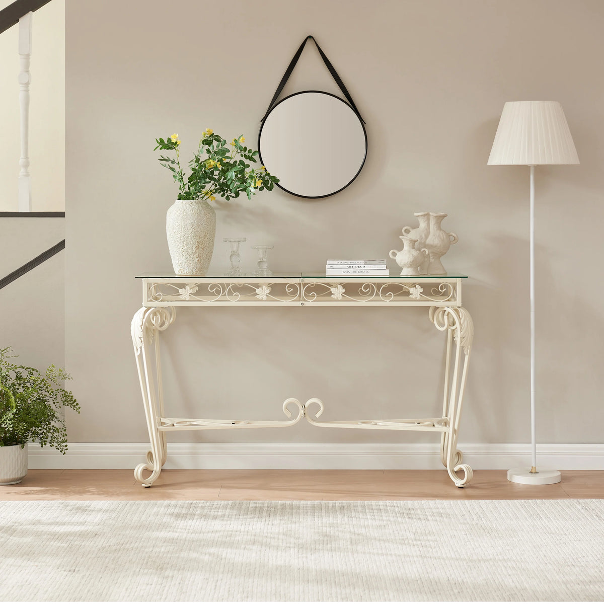 Glass and Metal Console Table with Storage H7089