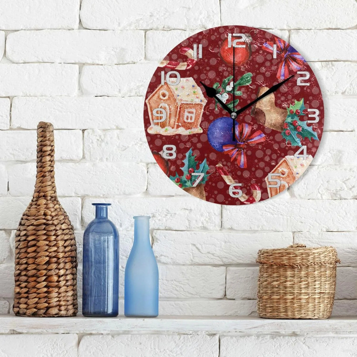 Gingerbread House Wall Clock, Silent Non Ticking 10 Inch K347