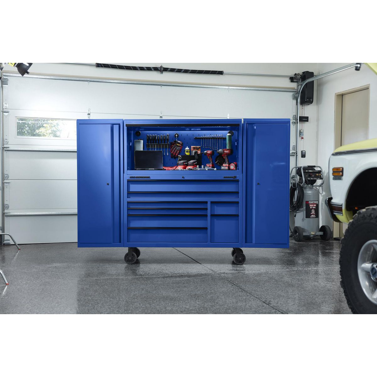 56 in. x 22 in. Blue Work Center Hutch X268246