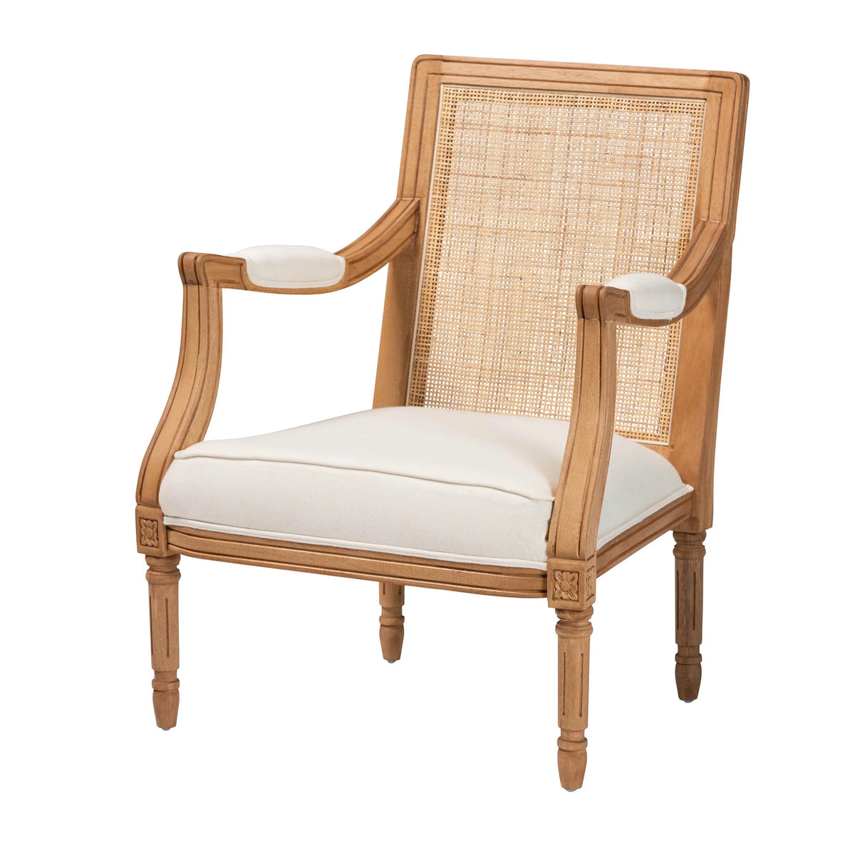 Beige Fabric and Honey Oak Wood Accent Chair Z643