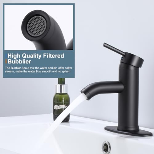 Matte Black Single Handle Bathroom Sink Faucet with Pop-Up Drain I529796