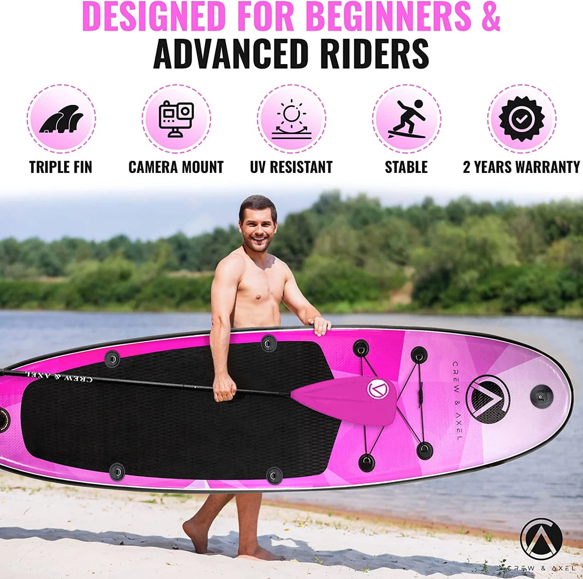 Inflatable Paddle Board SUP Kit with Paddle Pump Bag Pink W206807