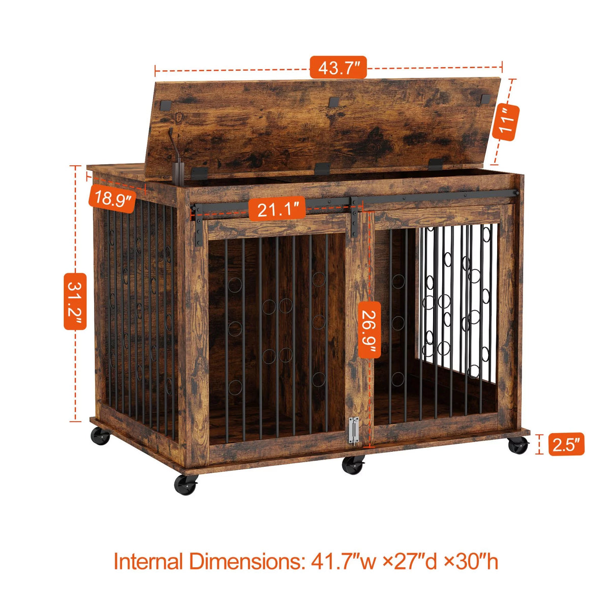Large Wooden Dog Crate Furniture with Wheels T87440
