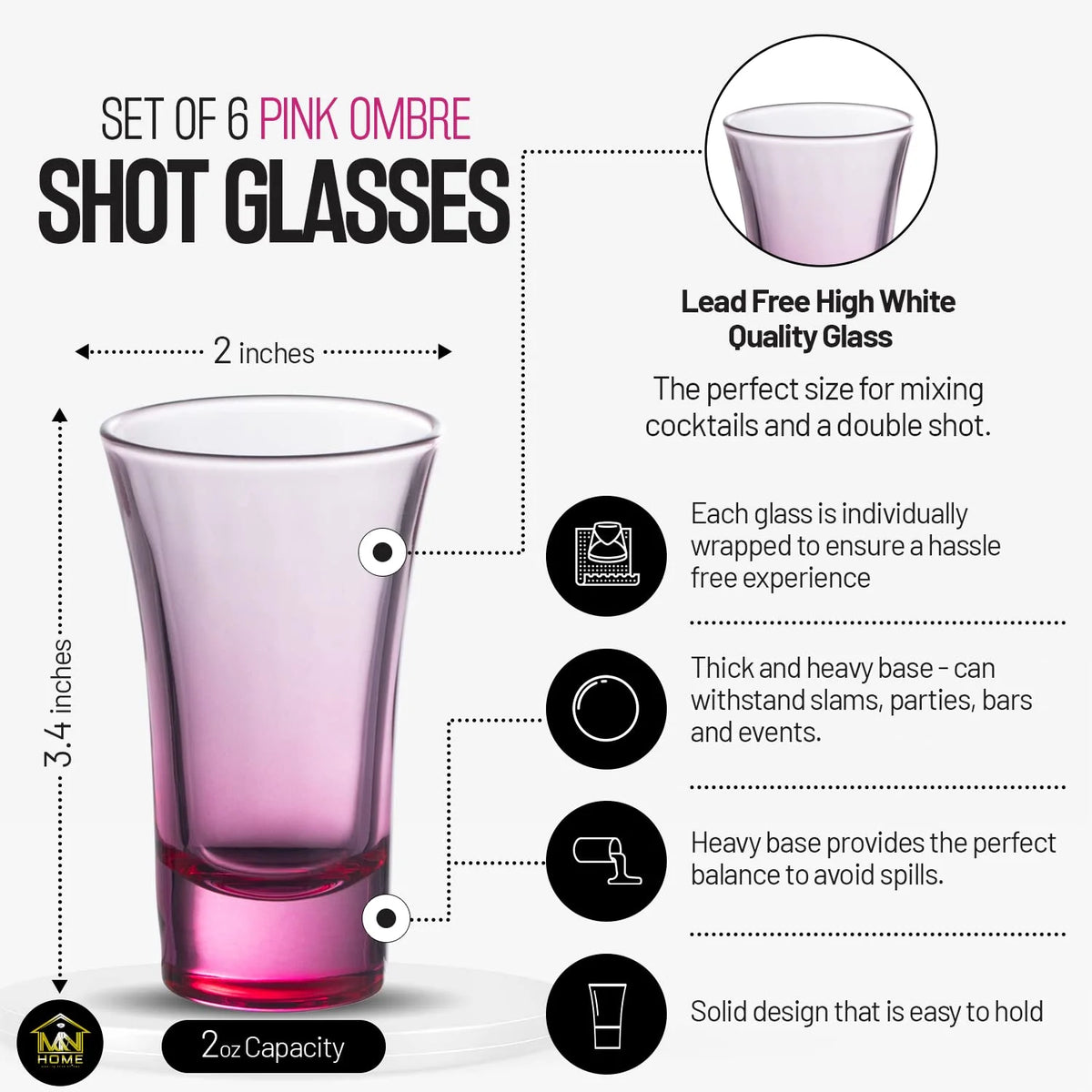 Ombre Pink 2 Oz Set of 6 Shot Glasses F352505