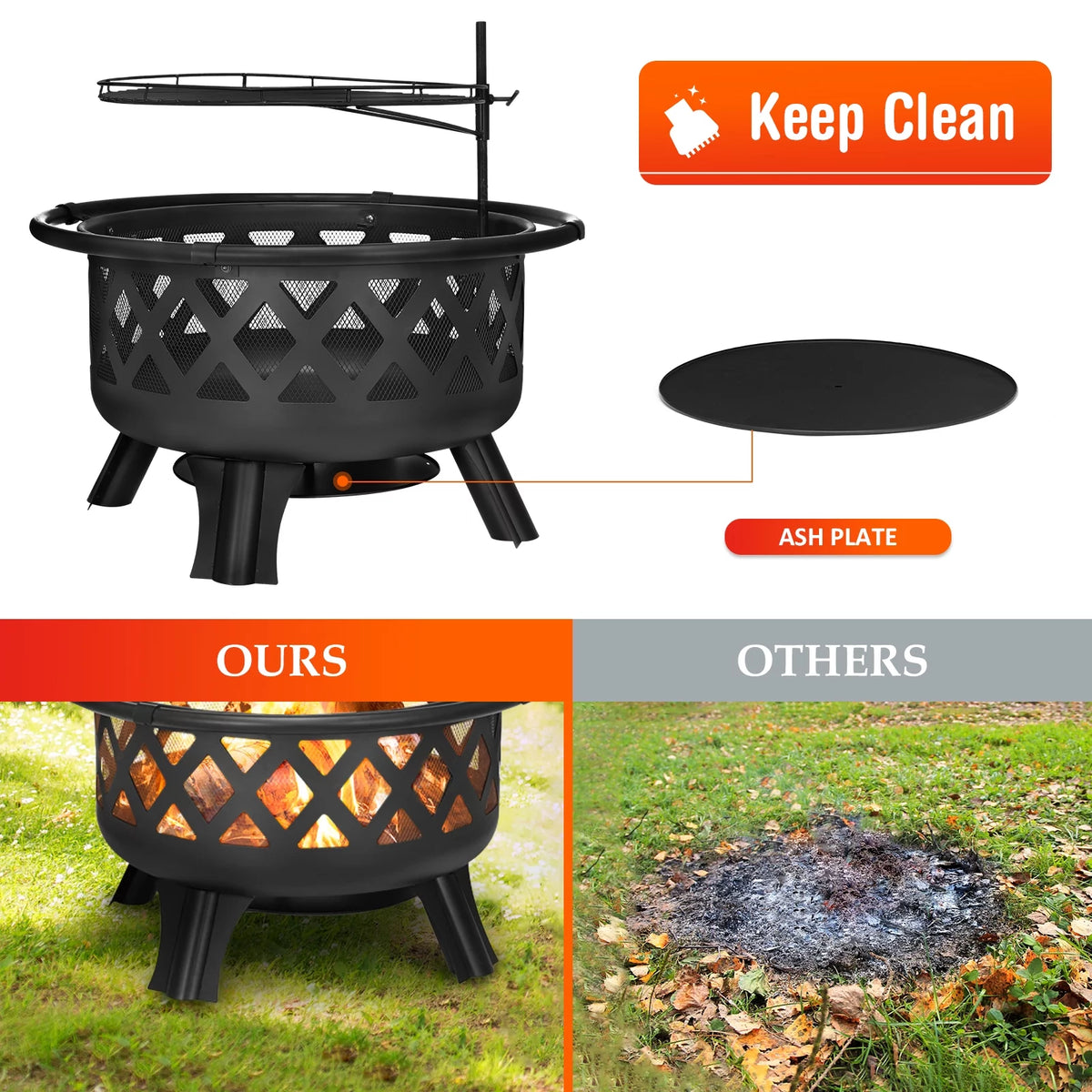 30 inch Wood Burning Fire Pit with Grate U58116