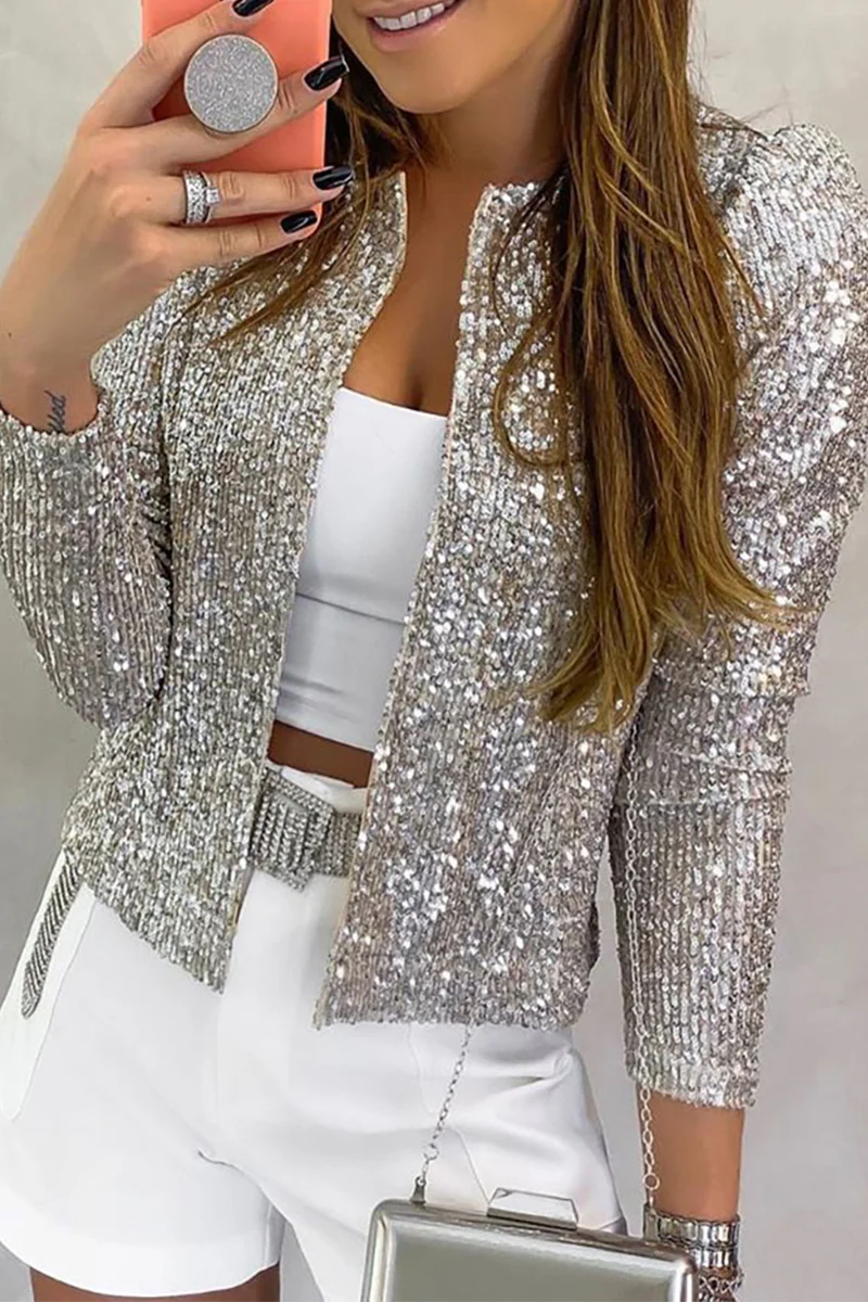 Solid Sequins Patchwork Outerwear X820