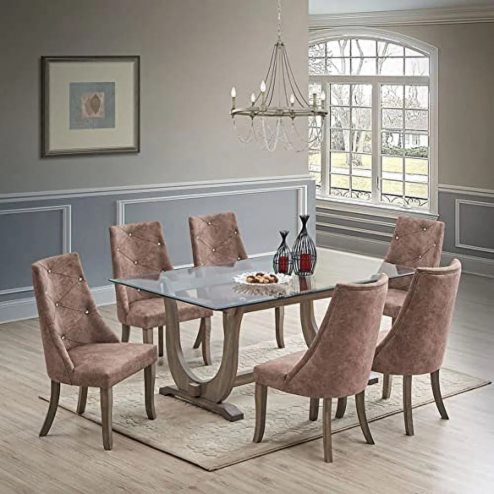 7 Piece Glass Top Dining Set Table & 6 Chairs Y675995
