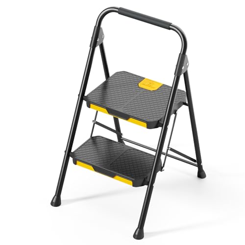 4 Step Steel Step Stool with Handrail Black Q104