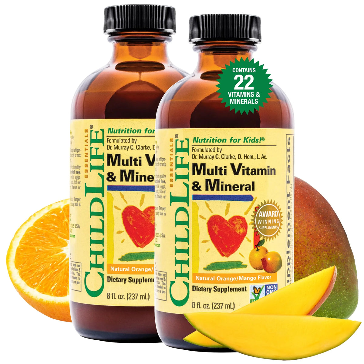 Kids Liquid Multivitamin and Mineral Supplement, Orange & Mango, 8 Fl Oz (Pack of 2) S8110