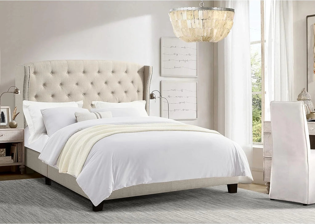 Padded Platform Bed Frame with Wingback Headboard N3139