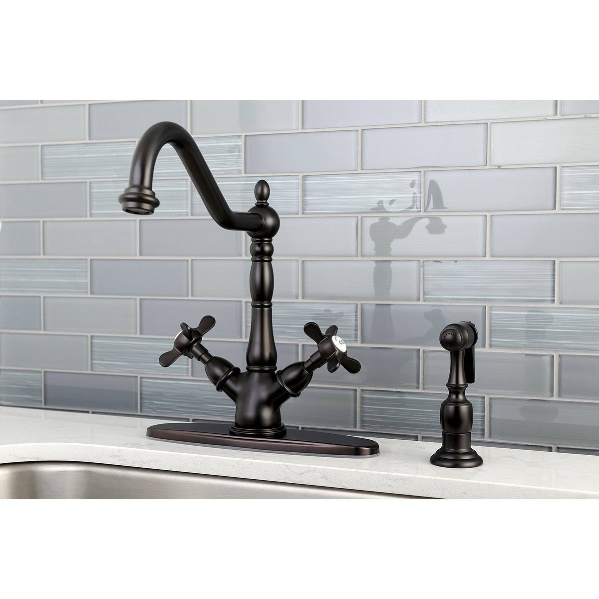 Chrome Deck Mount Kitchen Faucet with Brass Sprayer M860757
