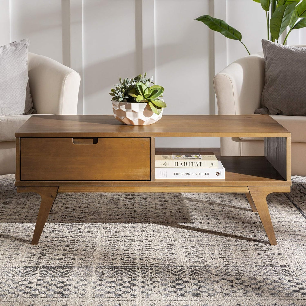 Mid Century Modern Storage Coffee Table Ottoman 22 Inch Caramel C320288