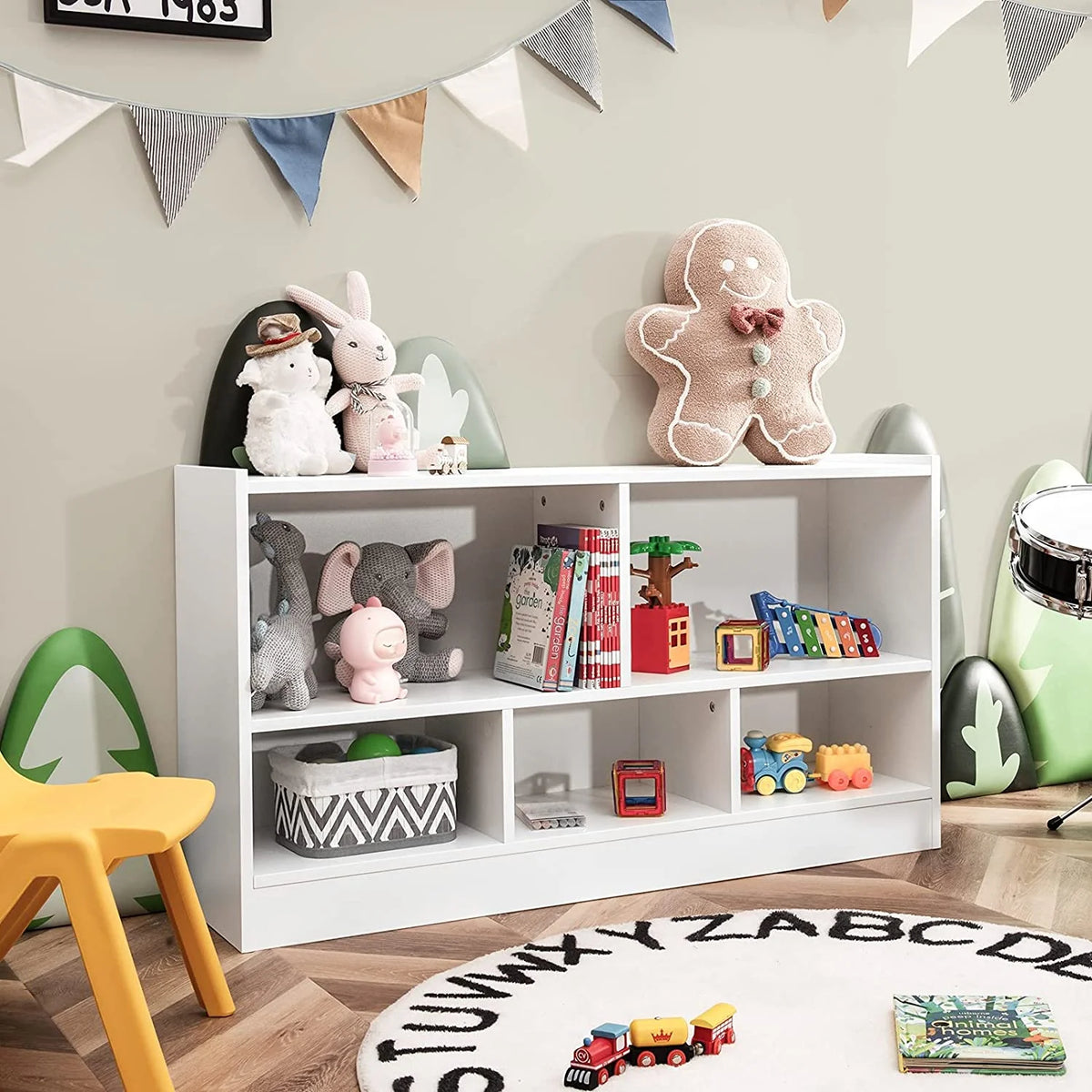 5 Cube White Wood Bookcase with Open Shelves E21837