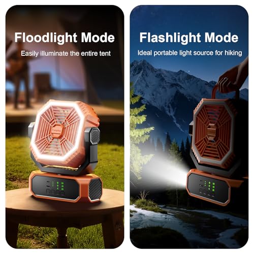 Portable Camping Fan with LED Lantern & Flashlight, 20000mAh Rechargeable Battery M3810