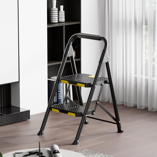 4 Step Steel Step Stool with Handrail Black Q104