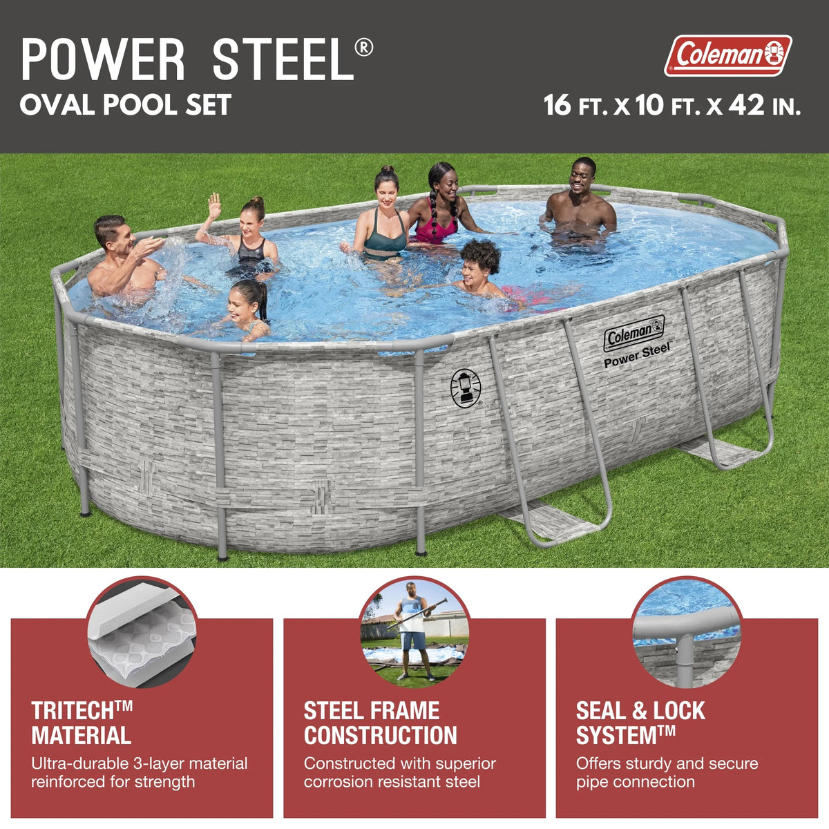 16 ft. x 10 ft. x 42 in. Oval Metal Frame Above Ground Pool Set I9167