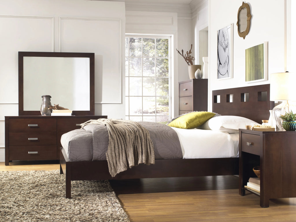 5PC Twin Platform Bed Nightstand Dresser Mirror & Chest Set in Mocha Brown Mahogany S545523