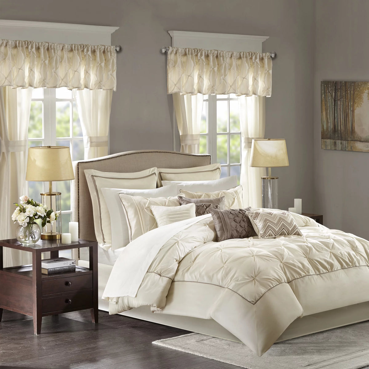 24 Piece King Ivory Comforter Set with Sheets H7224