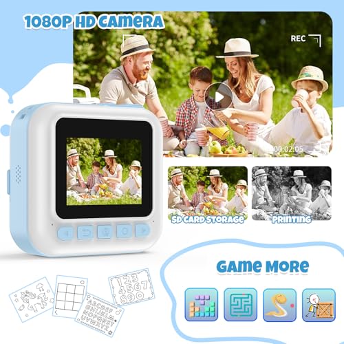 Blue 1080P Instant Print Kids Camera Toy A8424
