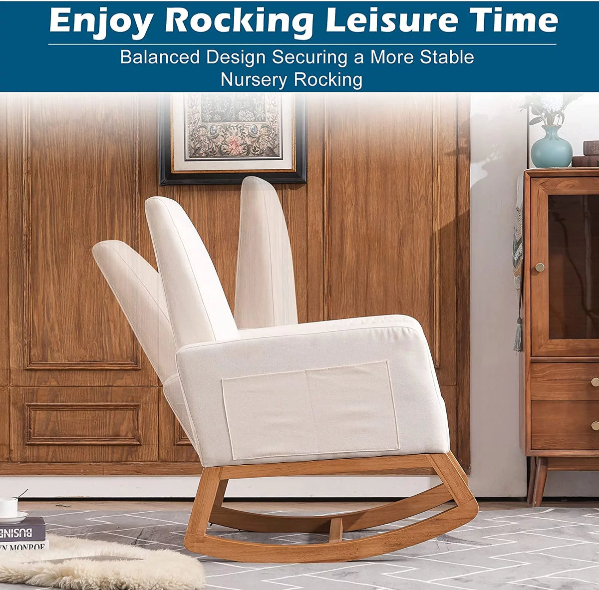 Beige Solid Wood Rocking Chair K9149