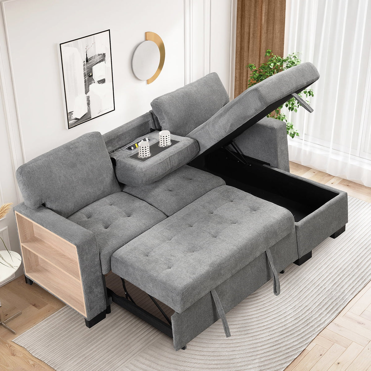 Gray L Shaped Sectional Sofa Bed with Storage K262