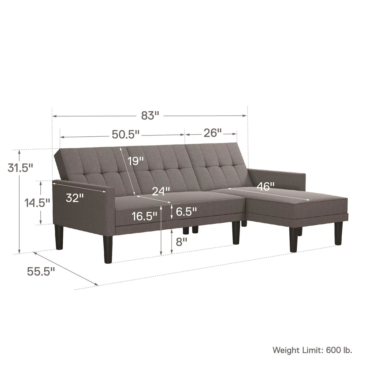 Grey Linen Sectional Sofa Futon O304067