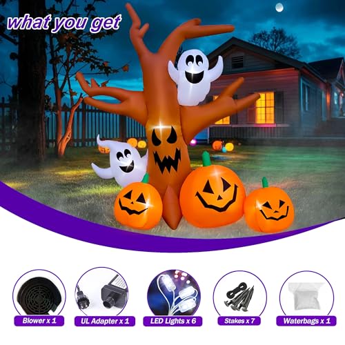 8 Ft Halloween Inflatable Dead Tree with Ghosts Pumpkins D5518