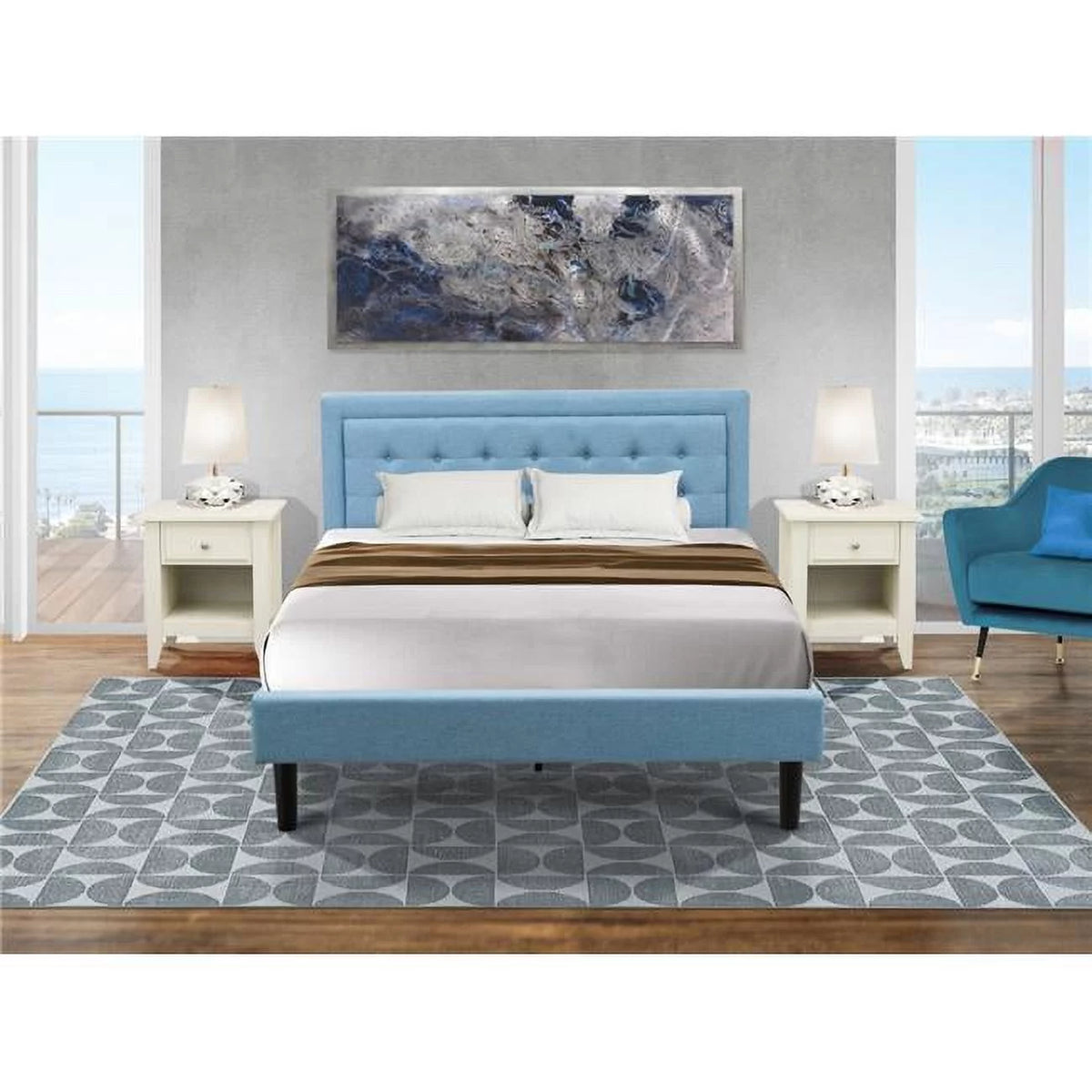 Denim Blue 3-piece Queen Wood Bedroom Set Y7716
