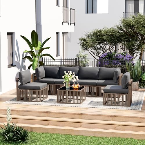 7 Pieces Wicker Patio Sectional Sofa Set with Coffee Table G375