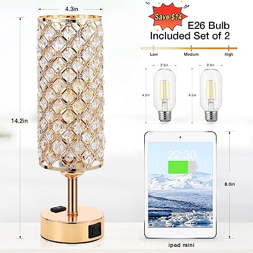 Crystal Touch Control Table Lamp Set of 2 with USB Ports B59766