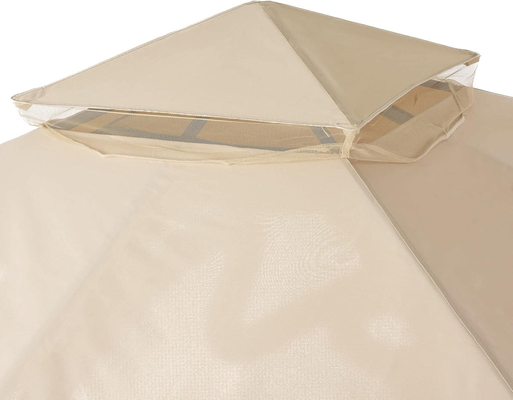 Beige Outdoor Gazebo Canopy with Net Drapery U1548