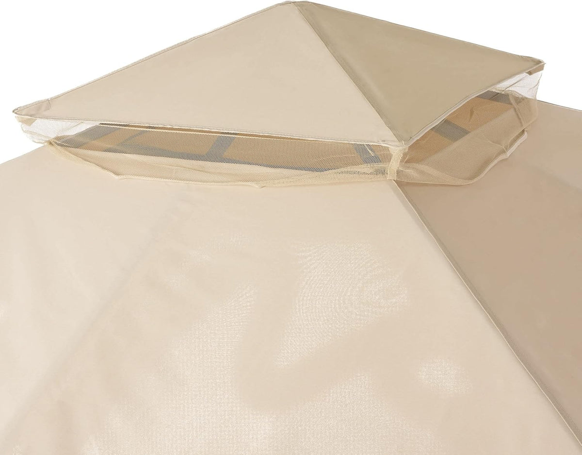 Beige Outdoor Gazebo Canopy with Net Drapery U1548