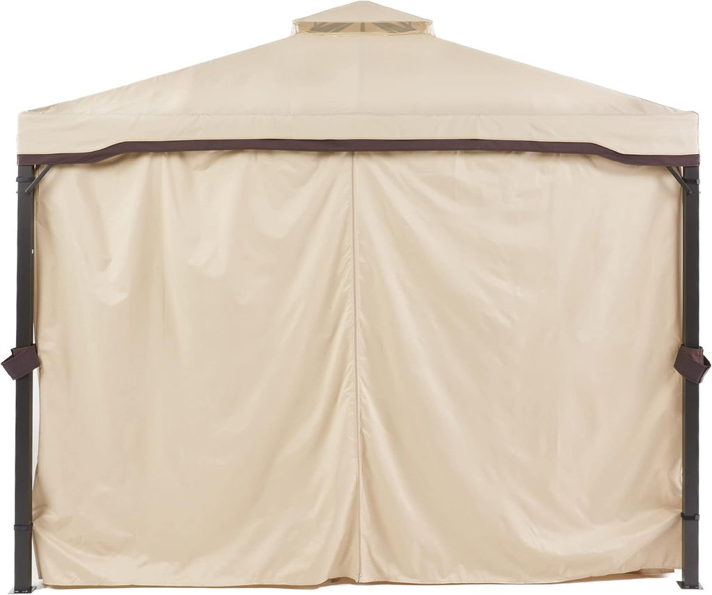Beige Outdoor Gazebo Canopy with Net Drapery U1548