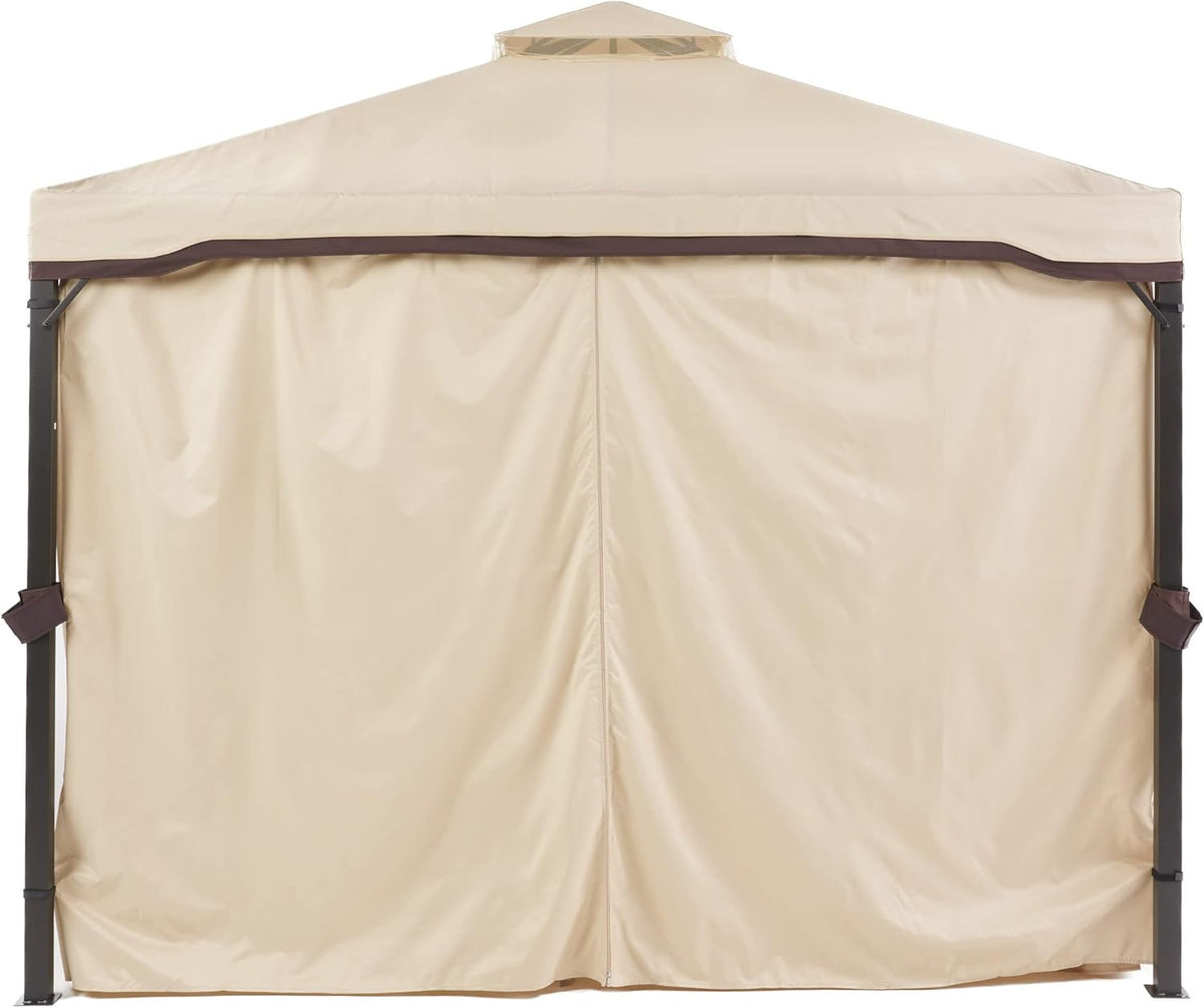 Beige Outdoor Gazebo Canopy with Net Drapery U1548