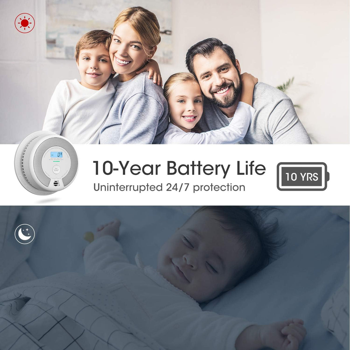 10-Year Battery Combination Smoke Carbon Monoxide Detector Alarm W2649